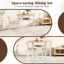 3-osainen ruokailuryhmä viinitelineellä ja metallirungolla