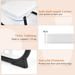 Valkoinen 8-hengen neliö piknikpöytä penkeillä ja varjonreiällä