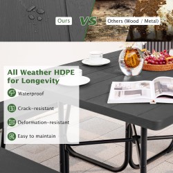 8 hengen musta neliön muotoinen piknikpöytä penkeillä