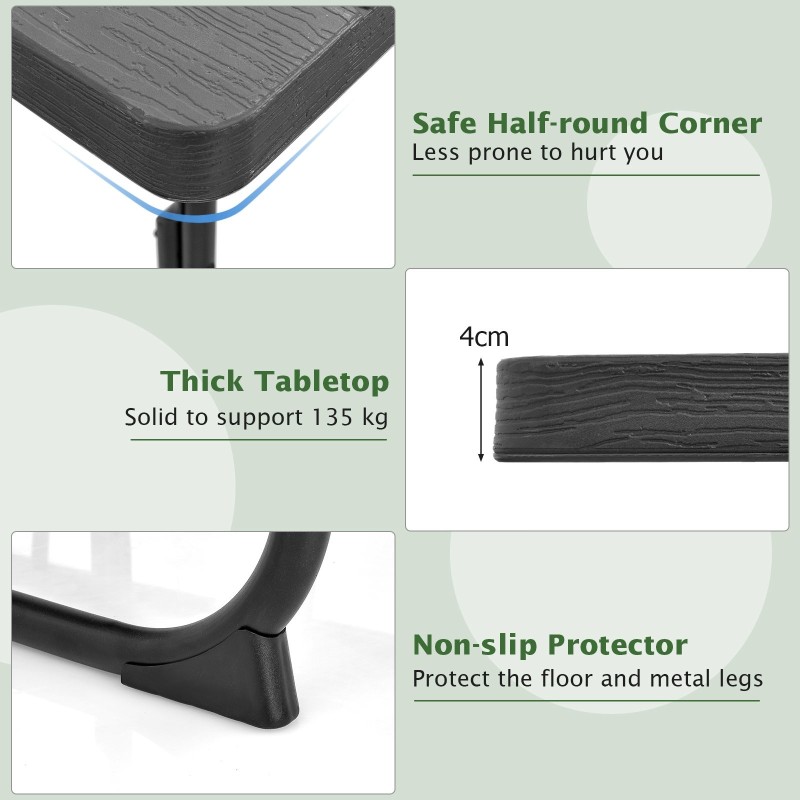 8 hengen musta neliön muotoinen piknikpöytä penkeillä