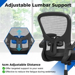 Ergonominen musta toimistotuoli säädettävillä käsinojilla