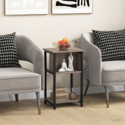 Kolmitasoinen harmaa yöpöytä säilytyshyllyillä pieniin tiloihin