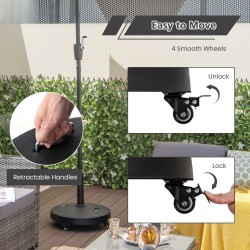 Pyöreä musta varjoteline pyörillä ja kahvoilla 23 kg