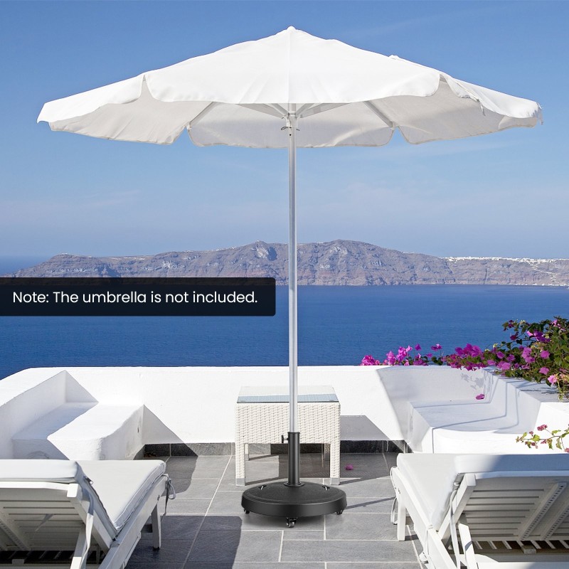 Pyöreä musta varjoteline pyörillä ja kahvoilla 23 kg