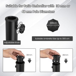 Pyöreä musta varjoteline pyörillä ja kahvoilla 23 kg