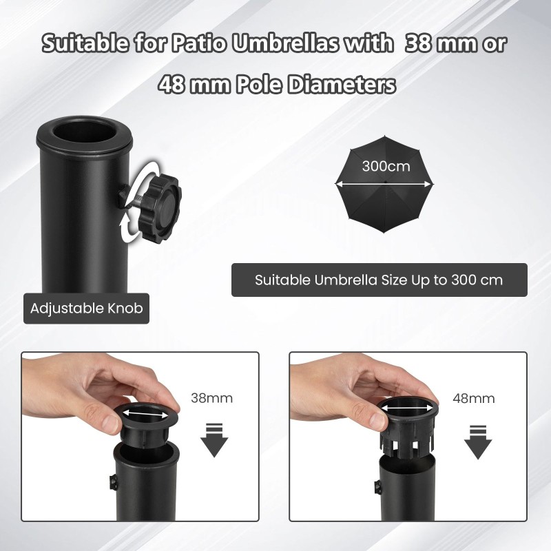 Pyöreä musta varjoteline pyörillä ja kahvoilla 23 kg