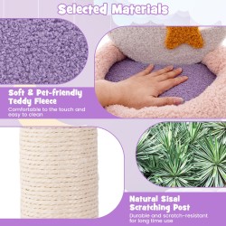 Monitasoinen kissatorni tikkailla ja raapimistolpilla - lila ja pinkki