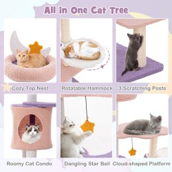 Monitasoinen kissapuu raapimapylväillä ja pesällä - purppura