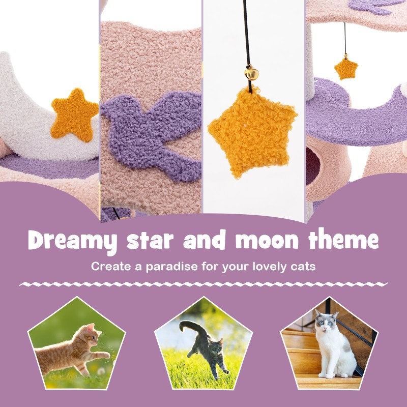 Monitasoinen kissapuu raapimapylväillä ja pesällä - purppura