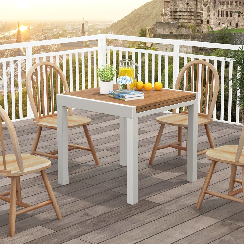 Laajennettava alumiininen ruokapöytä 4-6 hengelle, luonnollinen