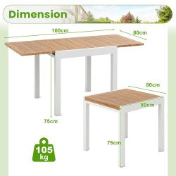 Laajennettava alumiininen ruokapöytä 4-6 hengelle, luonnollinen