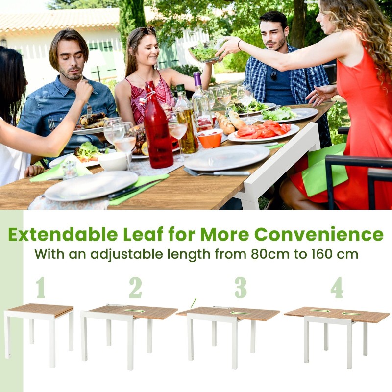 Laajennettava alumiininen ruokapöytä 4-6 hengelle, luonnollinen