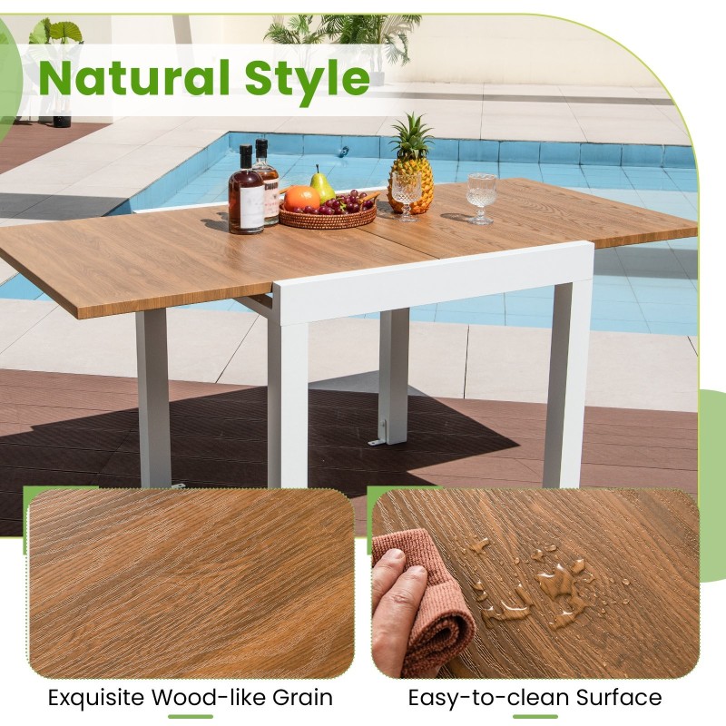 Laajennettava alumiininen ruokapöytä 4-6 hengelle, luonnollinen