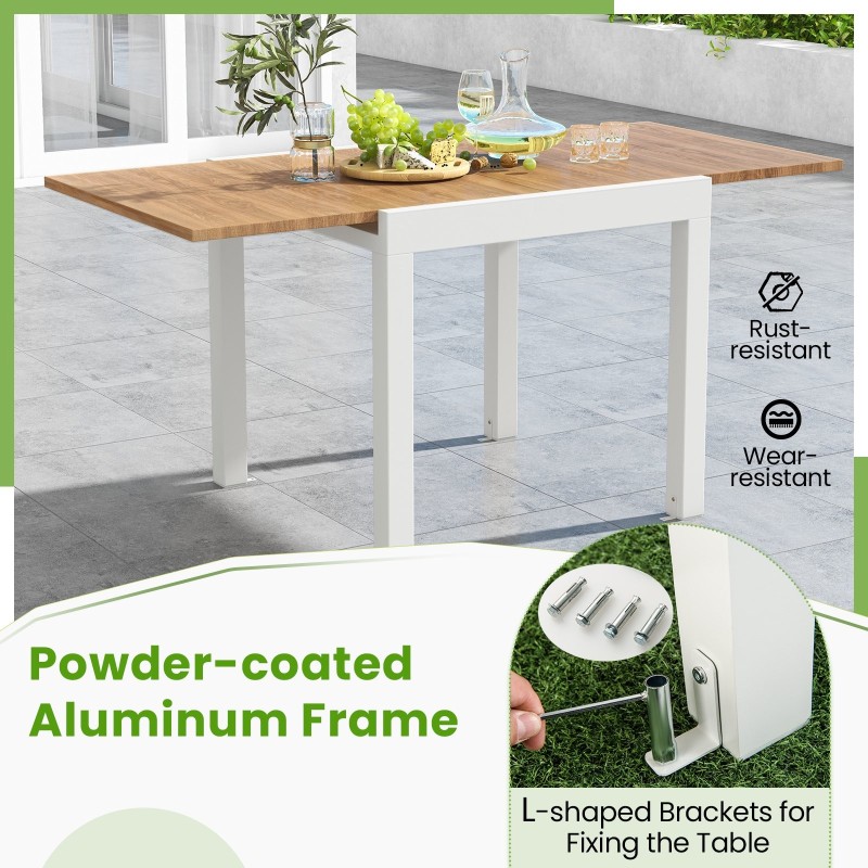 Laajennettava alumiininen ruokapöytä 4-6 hengelle, luonnollinen