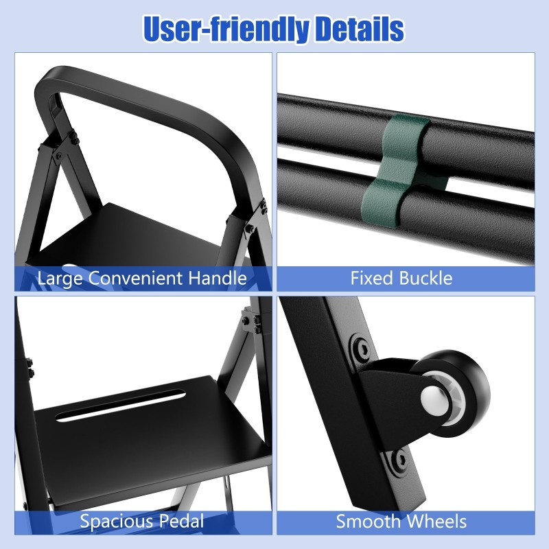 Kokoontaitettava 2-in-1 käsikärry ja tikkaat, musta