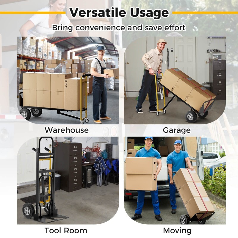 Monikäyttöinen 3-in-1 käsikärry, 450kg kantavuus, musta