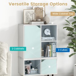 Pinottava valkoinen kirjahylly säädettävillä hyllyillä ja kuutioilla