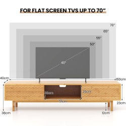 Bambusta valmistettu TV-taso liukuovilla ja säilytyslokeroilla