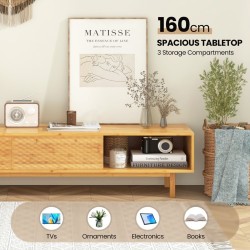 Bambusta valmistettu TV-taso liukuovilla ja säilytyslokeroilla