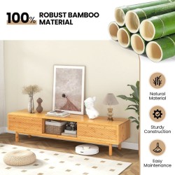 Bambusta valmistettu TV-taso liukuovilla ja säilytyslokeroilla