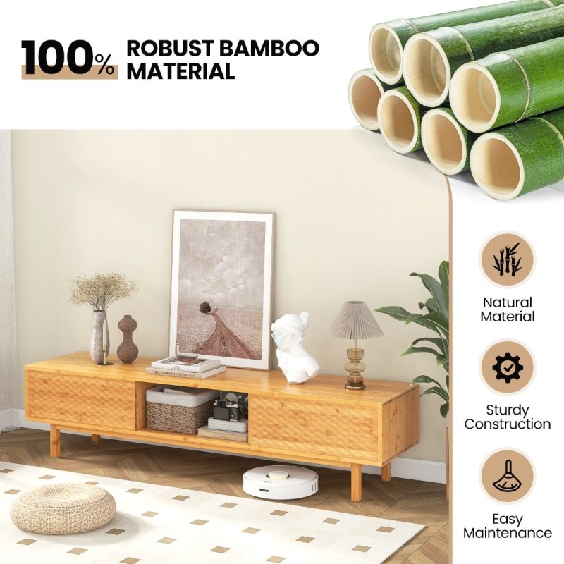 Bambusta valmistettu TV-taso liukuovilla ja säilytyslokeroilla