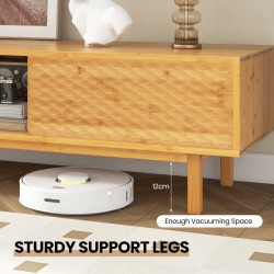 Bambusta valmistettu TV-taso liukuovilla ja säilytyslokeroilla