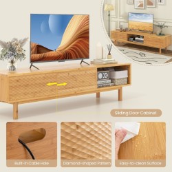 Bambusta valmistettu TV-taso liukuovilla ja säilytyslokeroilla