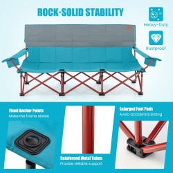 Kolmen hengen taitettava retkituoli mukitelineillä ja säilytyspussilla