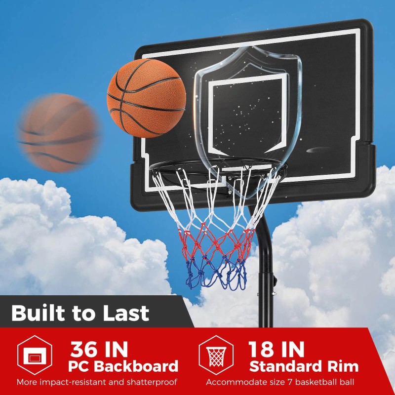 Säädettävä ulkokoripalloteline pyörillä ja täytettävällä jalustalla