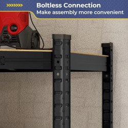 Mustavärinen raskaan sarjan 4-tasoinen kulmahyllystö varastoon