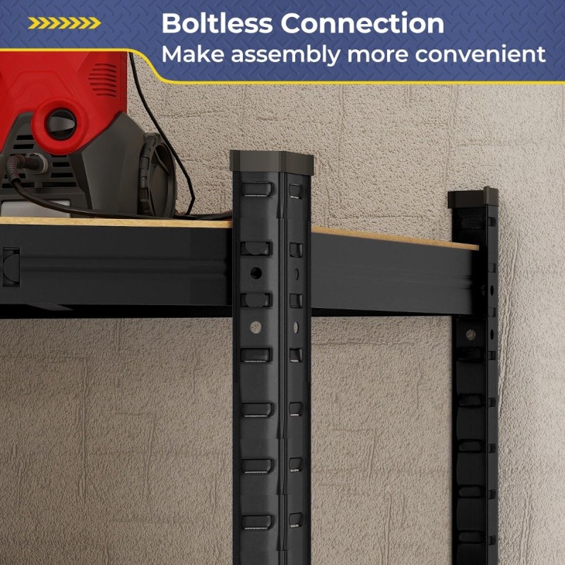 Mustavärinen raskaan sarjan 4-tasoinen kulmahyllystö varastoon