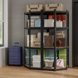 Mustavärinen raskaan sarjan 4-tasoinen kulmahyllystö varastoon