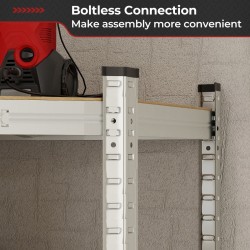 Nelitasoinen kulmahyllystö 720KG varastoon ja keittiöön hopea