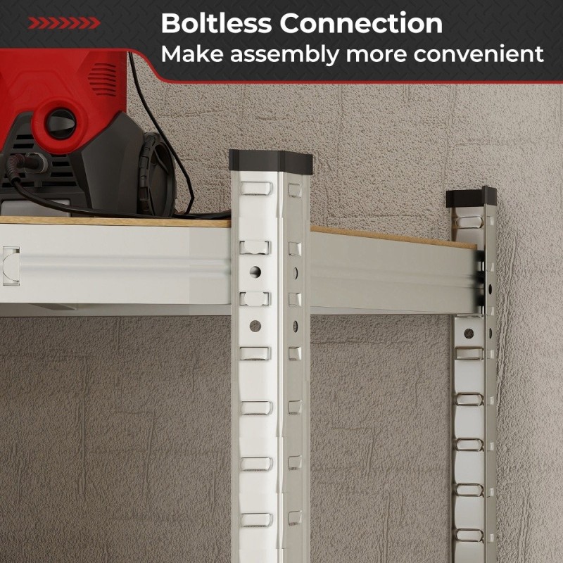 Nelitasoinen kulmahyllystö 720KG varastoon ja keittiöön hopea