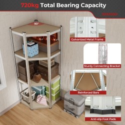 Nelitasoinen kulmahyllystö 720KG varastoon ja keittiöön hopea