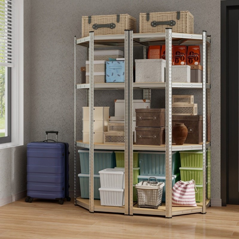 Nelitasoinen kulmahyllystö 720KG varastoon ja keittiöön hopea