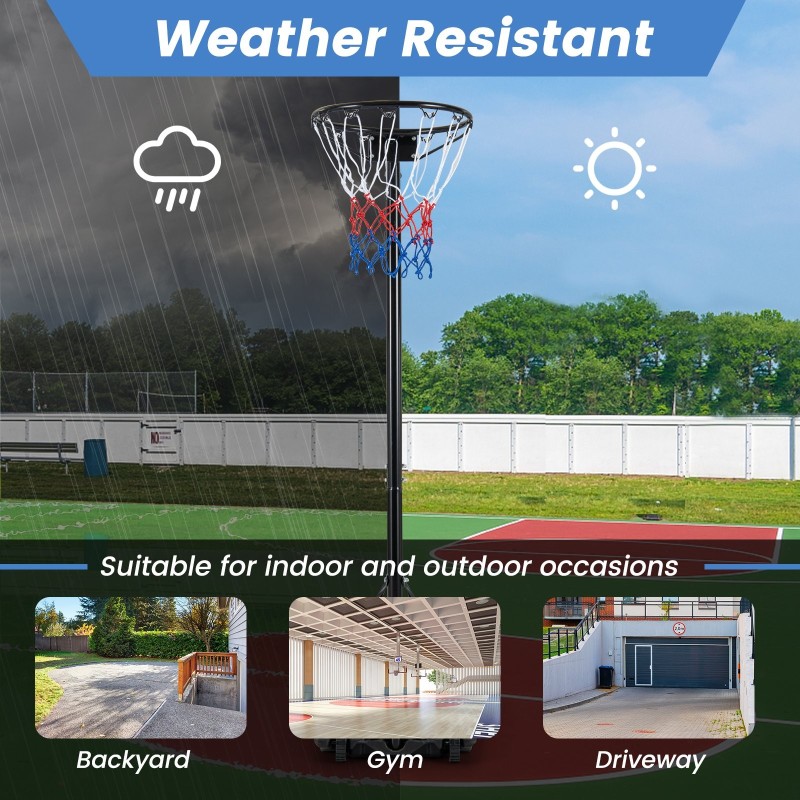 Säädettävä musta koripalloteline ilman taustalevyä