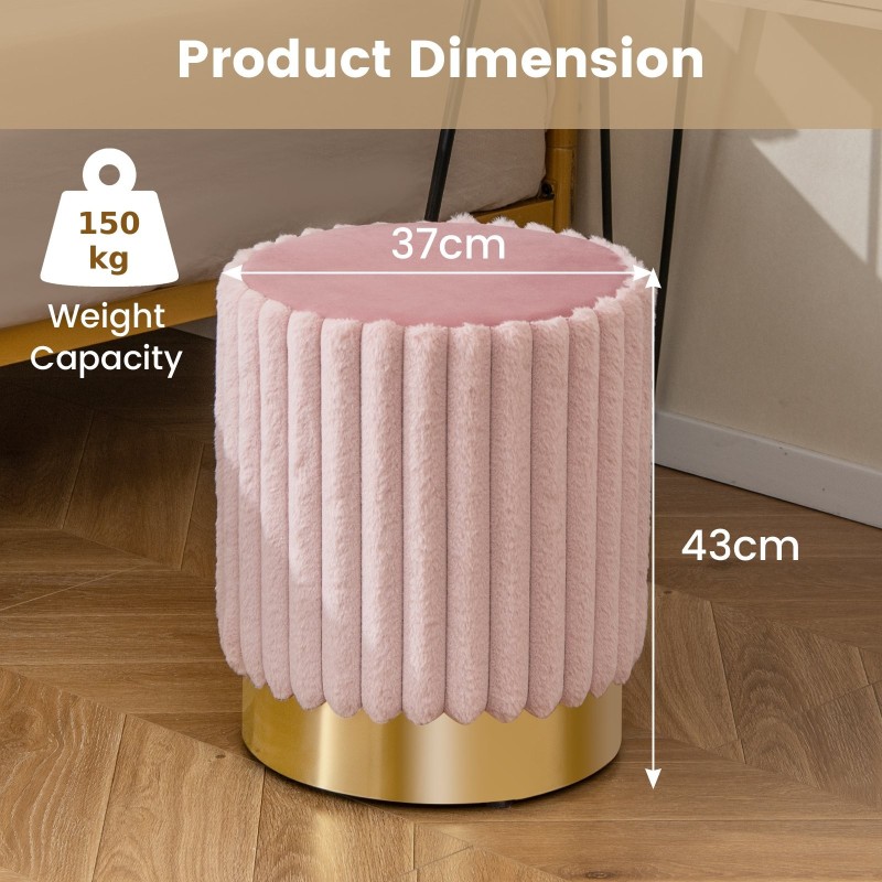 Pyöreä samettiottomaani vaaleanpunainen, pehmustettu jalkajakkara metallijalustalla