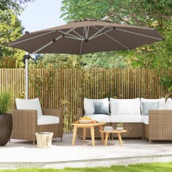 Pyöreä ruskea 325 cm aurinkovarjo 360° kääntömekanismilla