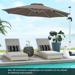 Pyöreä ruskea 325 cm aurinkovarjo 360° kääntömekanismilla