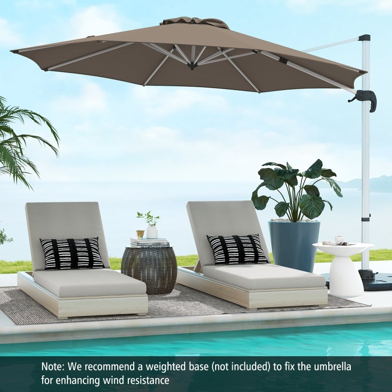 Pyöreä ruskea 325 cm aurinkovarjo 360° kääntömekanismilla