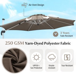 Pyöreä ruskea 325 cm aurinkovarjo 360° kääntömekanismilla