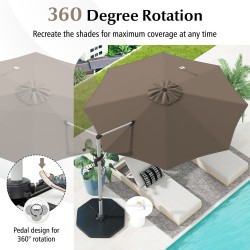 Pyöreä ruskea 325 cm aurinkovarjo 360° kääntömekanismilla