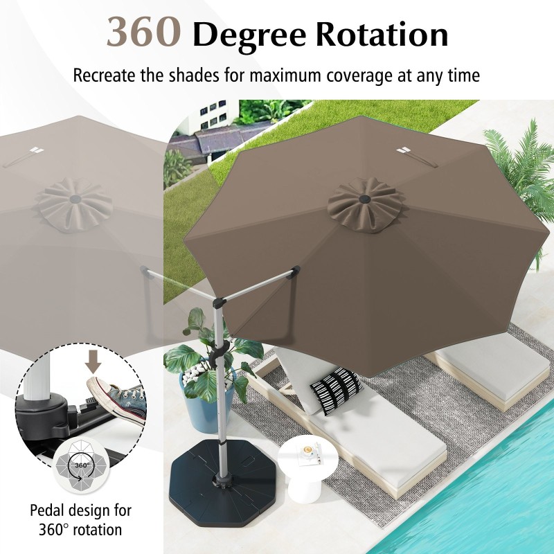 Pyöreä ruskea 325 cm aurinkovarjo 360° kääntömekanismilla