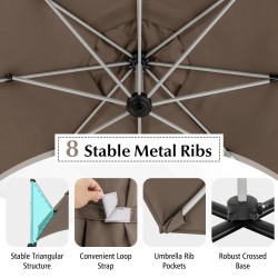 Pyöreä ruskea 325 cm aurinkovarjo 360° kääntömekanismilla