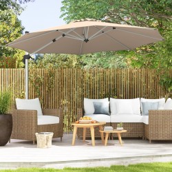 Beige 325 cm ulkopatio sateenvarjo 360° pyörityksellä