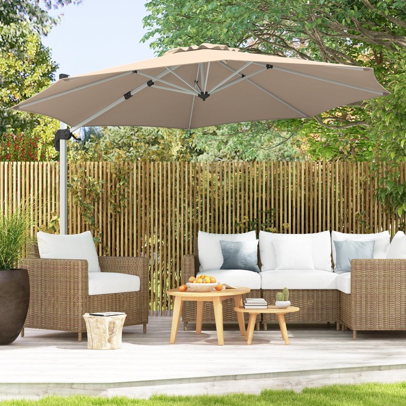 Beige 325 cm ulkopatio sateenvarjo 360° pyörityksellä