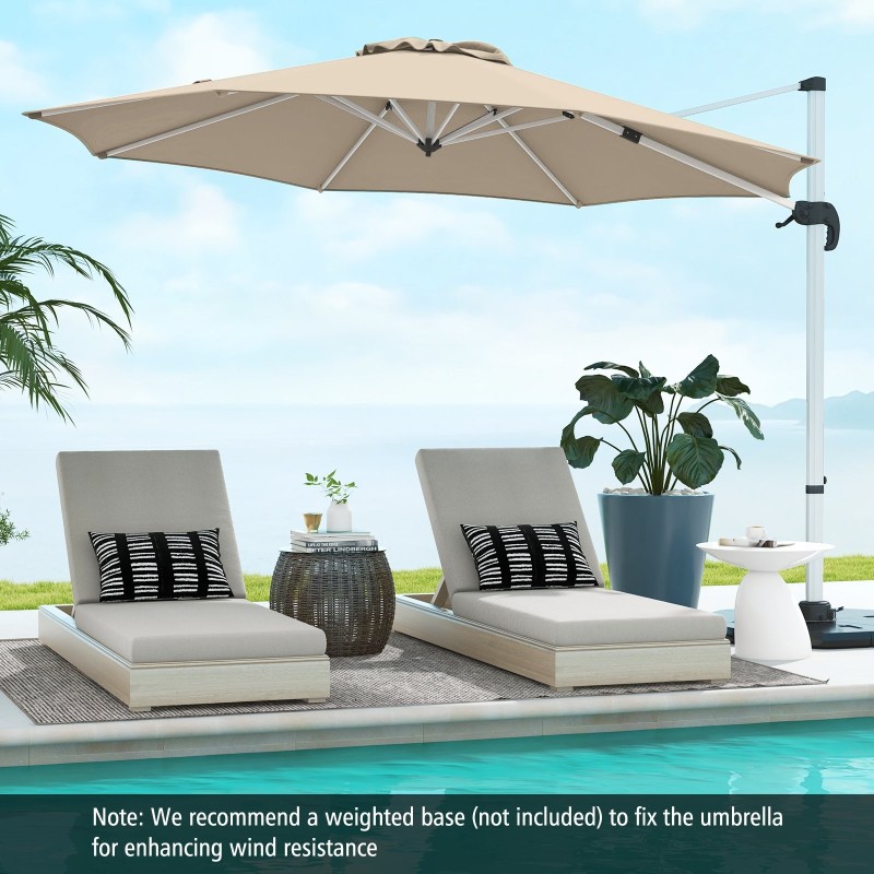 Beige 325 cm ulkopatio sateenvarjo 360° pyörityksellä