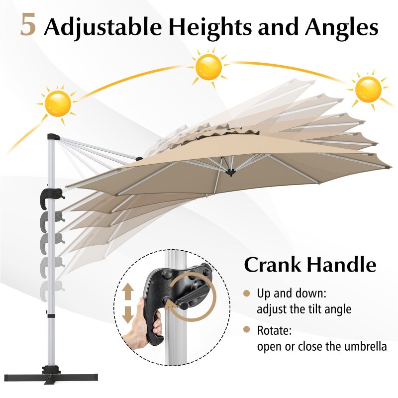 Beige 325 cm ulkopatio sateenvarjo 360° pyörityksellä