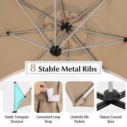 Beige 325 cm ulkopatio sateenvarjo 360° pyörityksellä